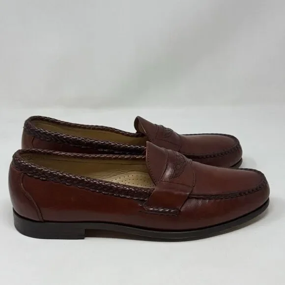 Allen Edmonds Newcastle Loafers Mens 11.5 D Brown Leather Weave Slip On Dress Vintage Allen Edmonds Foley Brown Woven Loafers 10B - Etsy main image 3